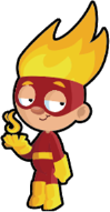 Proclaimers kid with a flame cape