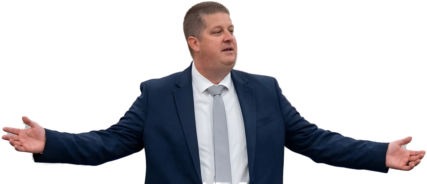 Evangelist Kevin Hutcheson, arms open wide